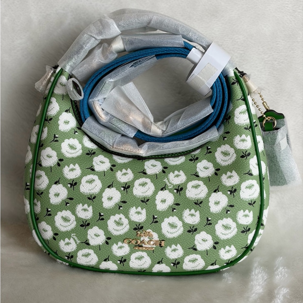 Coach Green White Floral Shoulder Bag